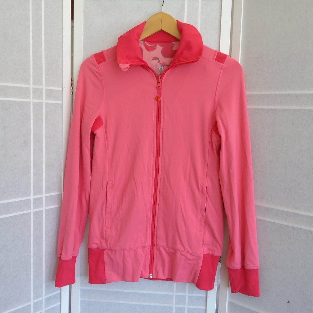 Lululemon pink RAJA  floral reversible full zip track jacket